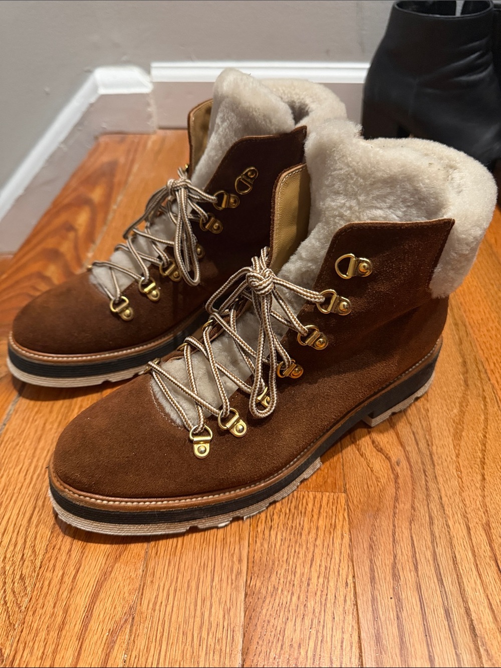 Brown Suede Shearling-Lined Boots